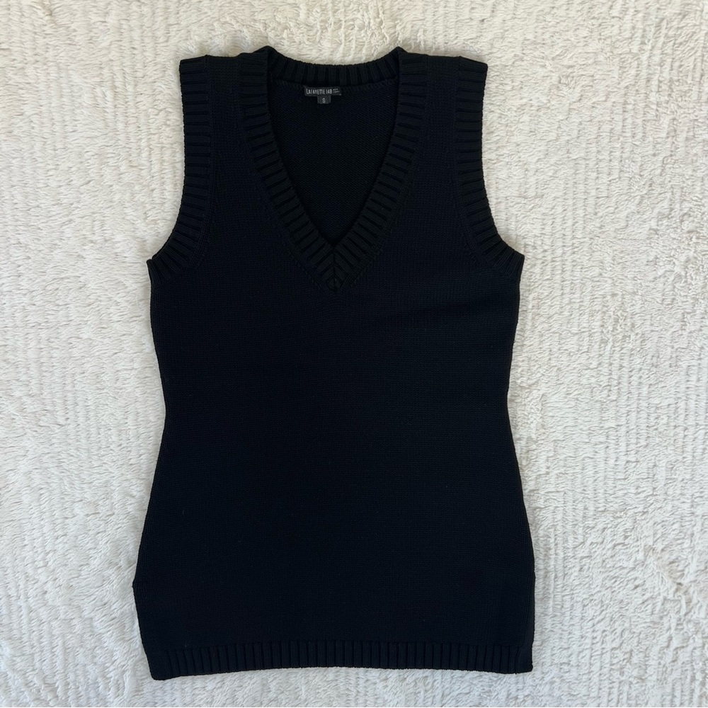 Lafayette 148 New York Black 100% Wool V-Neck Sweater Vest  Sleeveless Size S